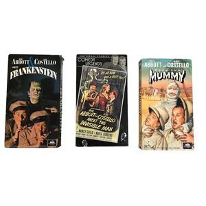 3 X Abbot and Costello VHS Tapes Frankenstein, Invisible Man and The Mummy